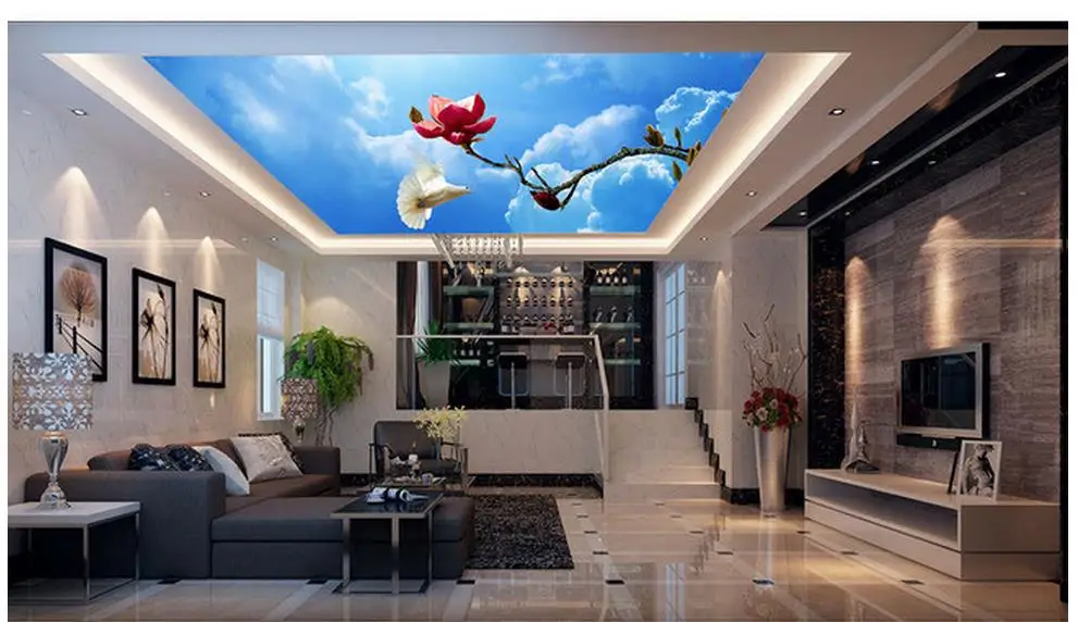 3d потолочные фрески обои для украшения дома облака персик голубь потолок Френки
