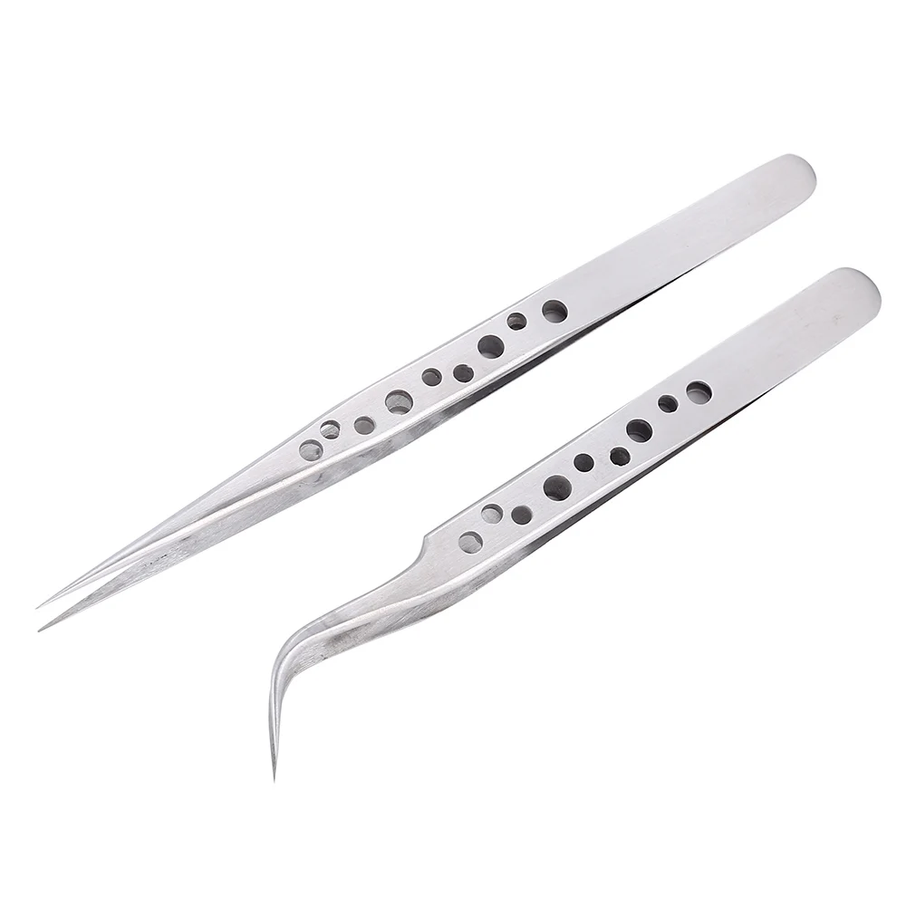 

Two-Piece Electronics Industrial Tweezers Anti-static Curved Straight Tip Precision Stainless Forceps Phone Repair Hand Tools