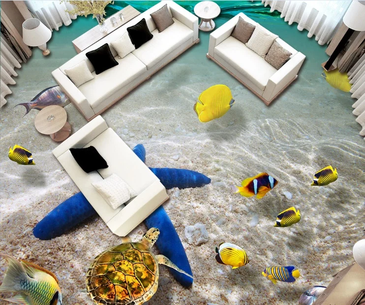 

[Self-Adhesive] 3D Starfish Turtle Fish 5 Non-slip Waterproof Photo Self-Adhesive Floor Mural Sticker WallPaper Murals Print