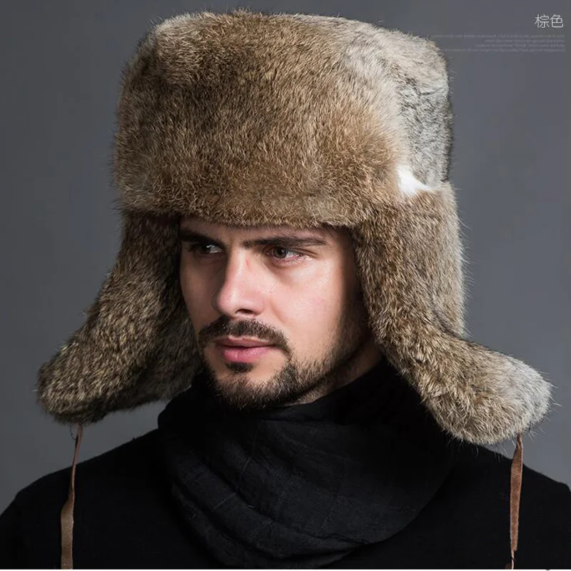 Jkp natural rabbit hair Lei Feng hat men's hat autumn and winter warm thickened Fur Real rabbit hair ear cap