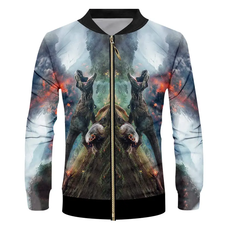 Мужские Бейсбольные куртки бомберы с 3d принтом в стиле парка Юрского периода