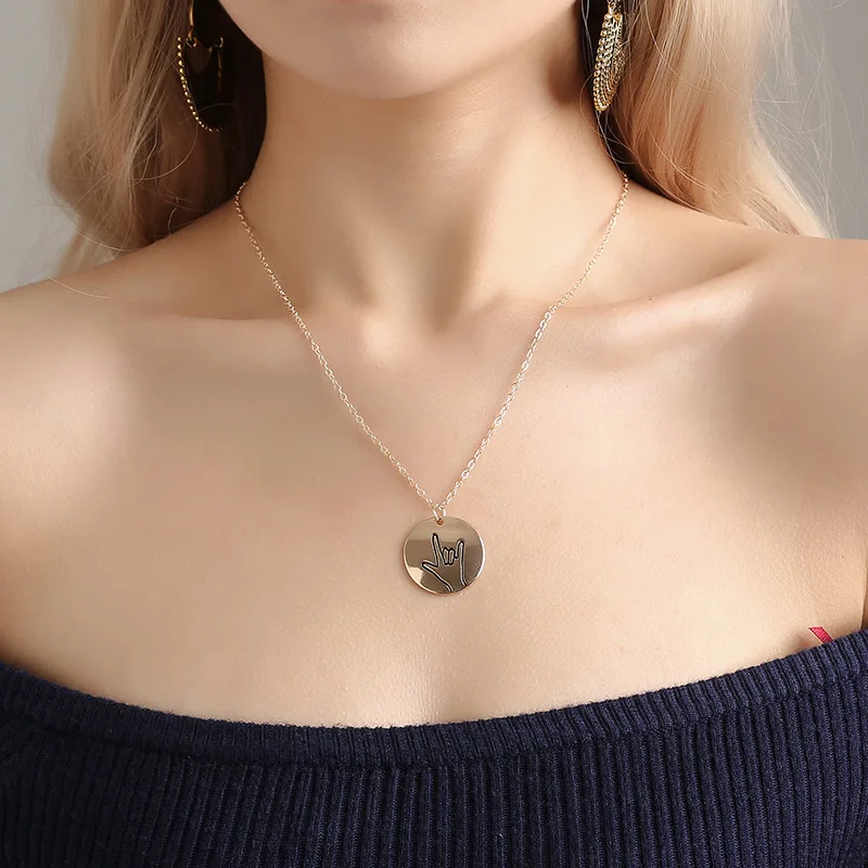 Doreen Box Новый золотой цвет металлический знак язык жестов Круглый Кулон Лучшие
