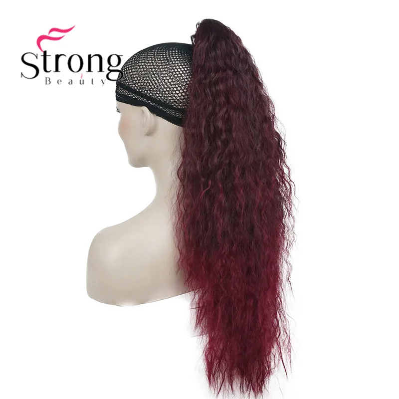 04A Burgundy StrongBeauty 24 ''6 цветов синтетический конский хвост Кудрявые Волнистые коготь наращивание волос клип на шнурке шиньон - Цвет: 04A Burgundy