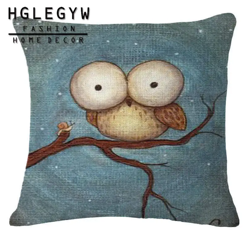 HGLEGYW 18'' Owl Pillow Case Throw Pillowcase Cotton Linen Printed Pillow Covers For Office Home - Цвет: 7