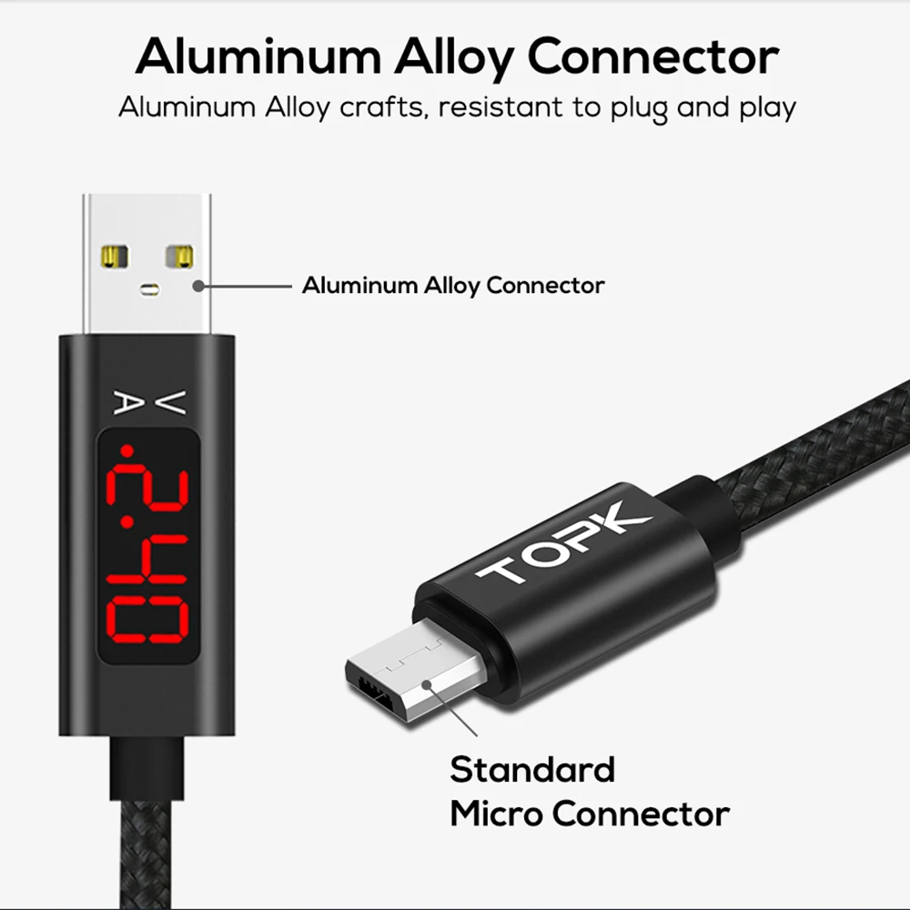 Светодиодный кабель USB с цифровым дисплеем type C Micro usb кабель для xiaomi huawei samsung Быстрая зарядка USB C кабель для мобильного телефона
