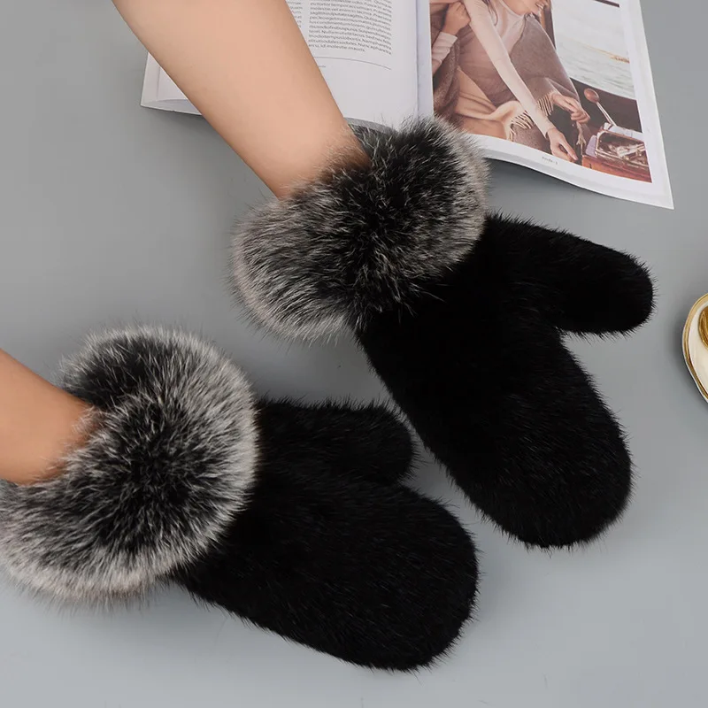 Female mink gloves color bare fingers winter warm fur hair hand-made fox hai MZ101 | Аксессуары для одежды