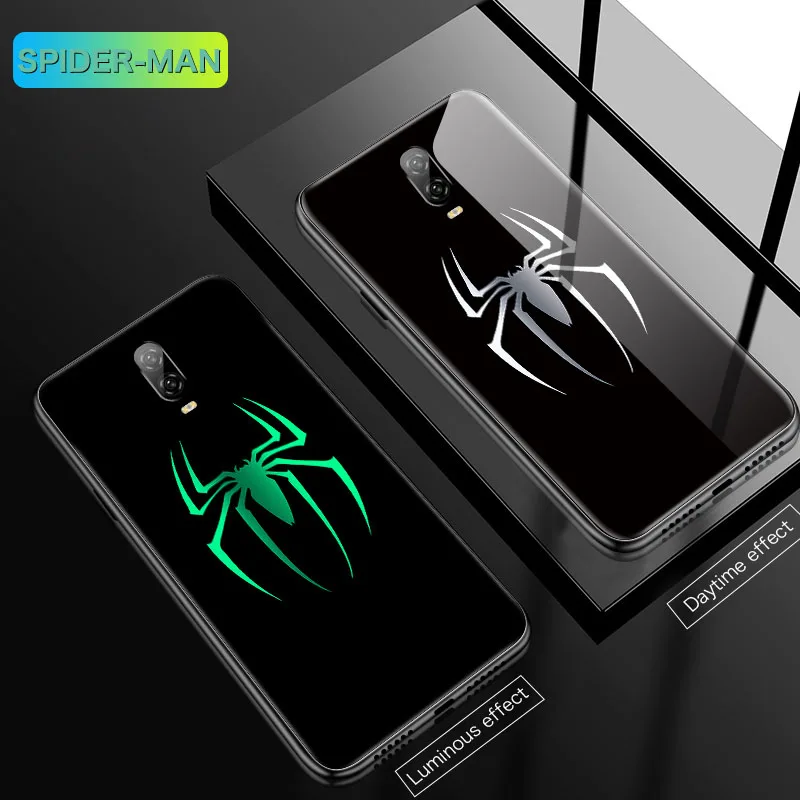 Spiderman Чудо-яд Железный человек светящийся стеклянный чехол для телефона для Oneplus 7T 7TPro 7 7Pro 6 6T 5 5T Мстители Капитан Америка чехол - Цвет: Spiderman