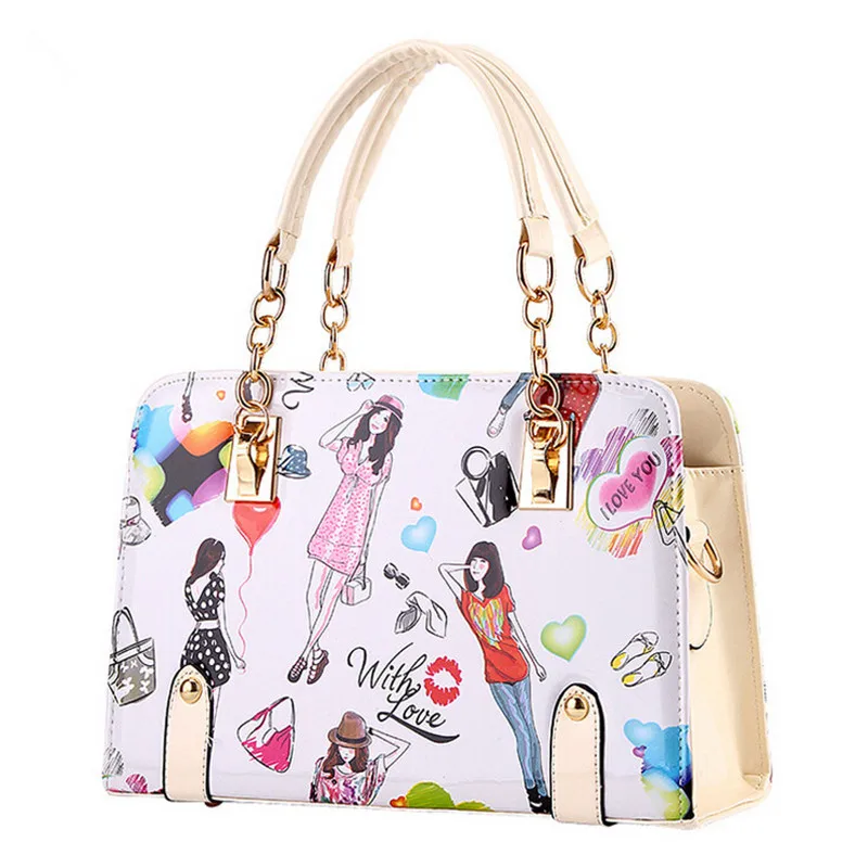 Женские сумки 2018 новые модные летние цепи женские мультфильм девушка печатных