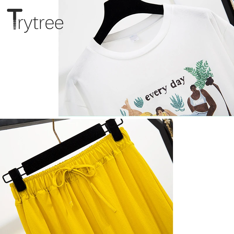 Trytree/летний женский комплект из двух предметов Повседневный хлопковый топ с