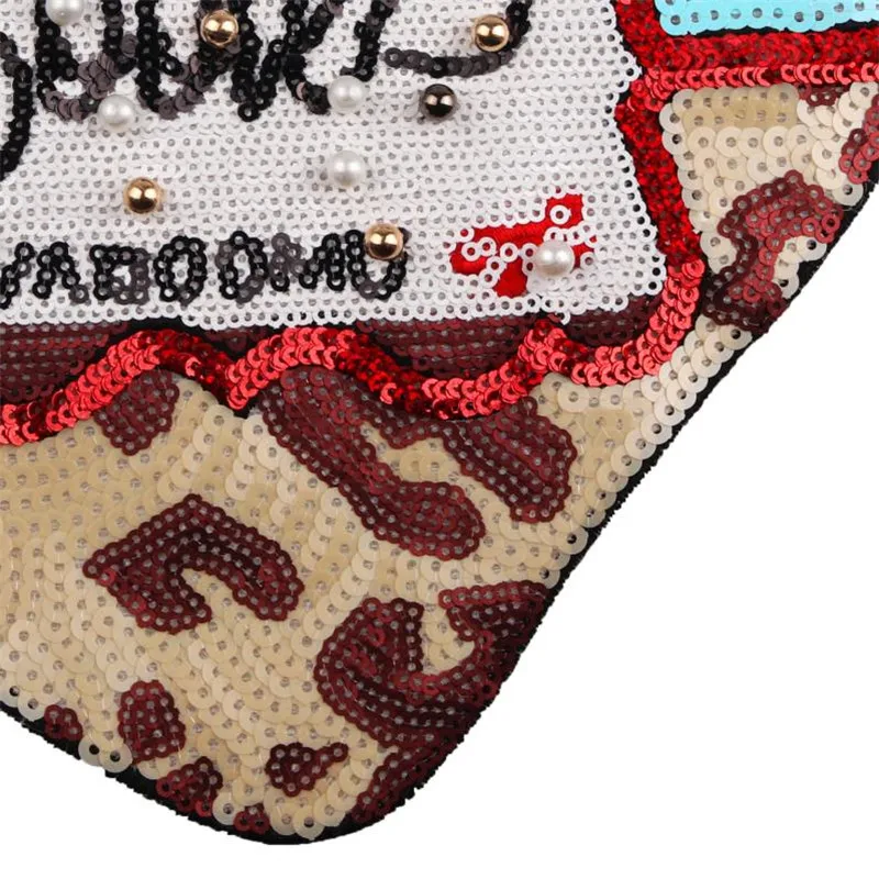 Biker patch 230mm Heart Letters Beads Leopard pattern suquins Embroidery iron on patches for clothing Stickers Free Shipping | Дом и сад