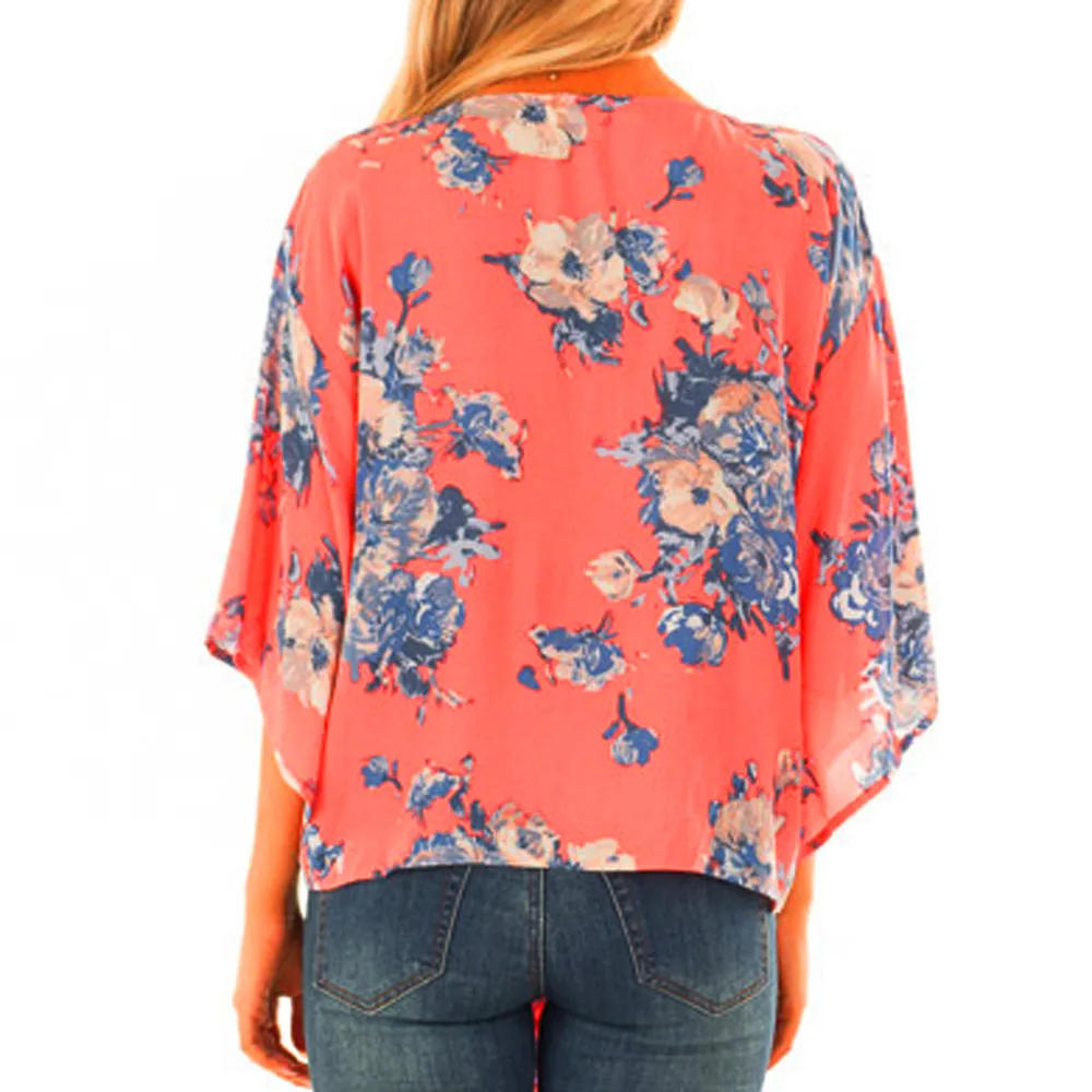 

Womens Tops And Blouses Nice V-Neck Batwing Three Quarter Sleeve Fashion Chiffon Print Shirt Blouse Tops Summer