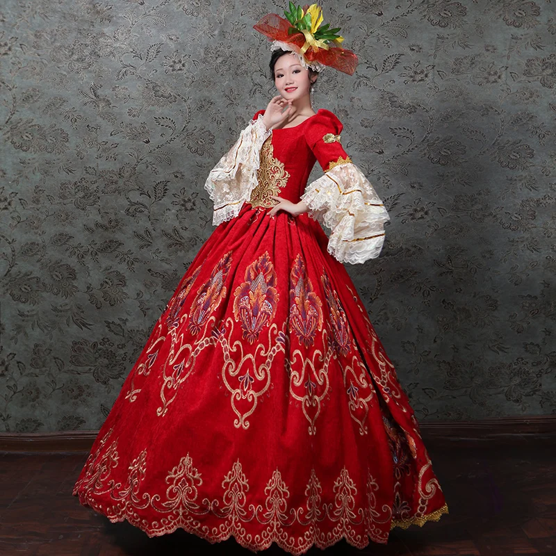 Красное маскарадное платье Rococo в стиле барокко по индивидуальному заказу