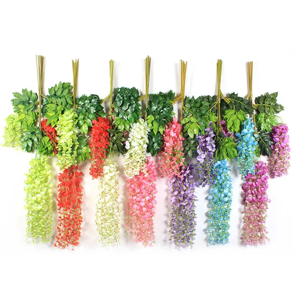

12pcs/lot Artificial Wisteria Flowers Silk Fake Vine Flowers Hydrangea Rattan Hotel Wall Hanging DIY Party Wedding Decoration