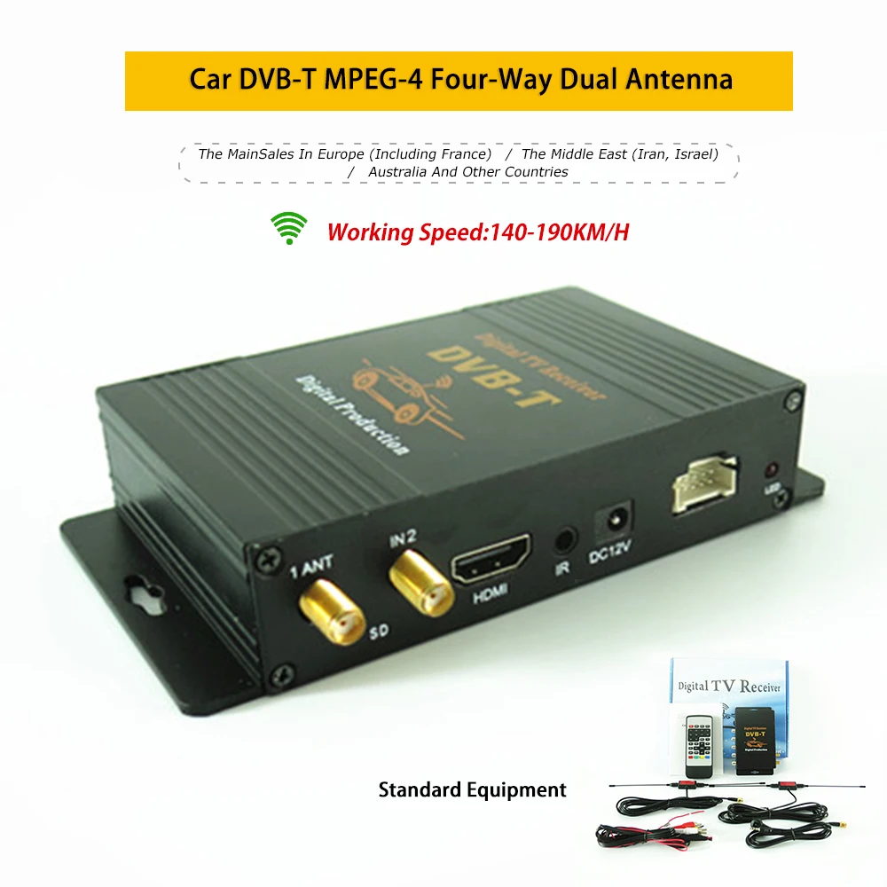 

140-190 км/ч HD Автомобильный цифровой ТВ-Тернер DVB-T MPEG-4 мобильный Автомобильный цифровой ТВ-приемник для Франции, Израиля, Австралии с USB HDMI