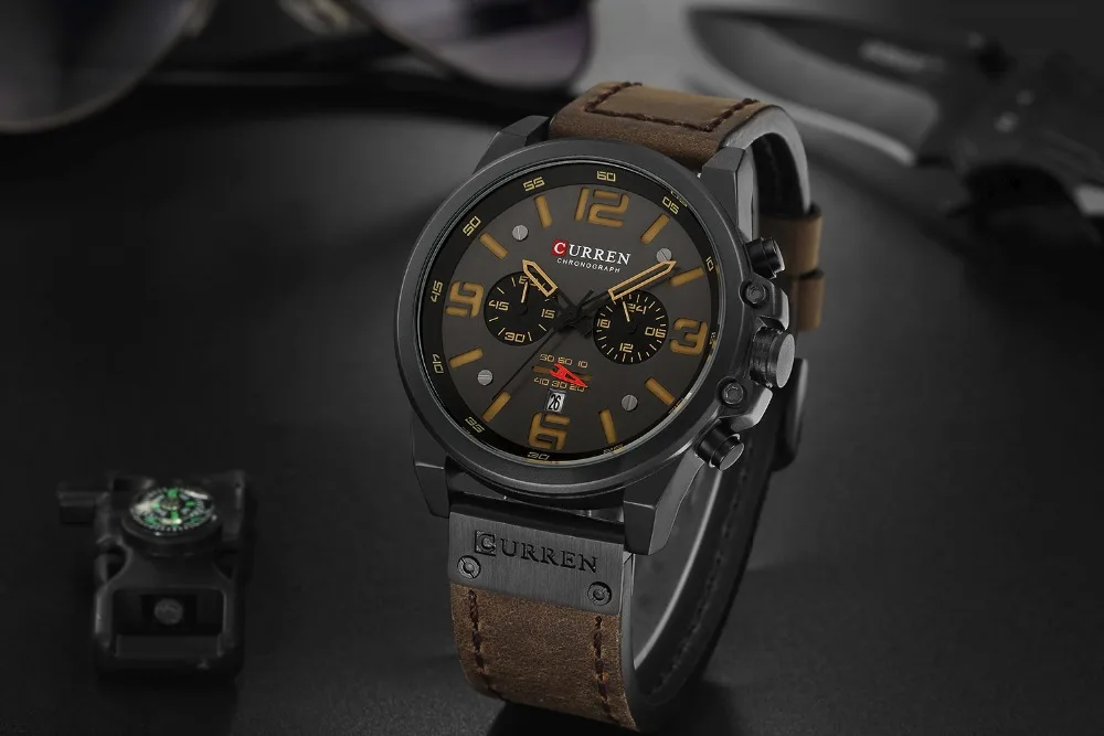 DHL Free Shipping 50pcs/lot CURREN Fashion Watches Leather Chronograph Quartz Men's Watch Business Casual Date Male Wristwatch | Наручные