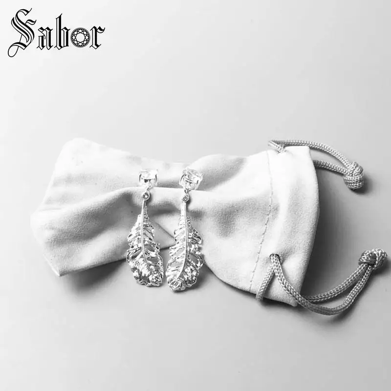 Stud Earrings Feather Classic Gift For Women High Quality Earring silver color Zirconia Fashion Jewelry thomas | Украшения и