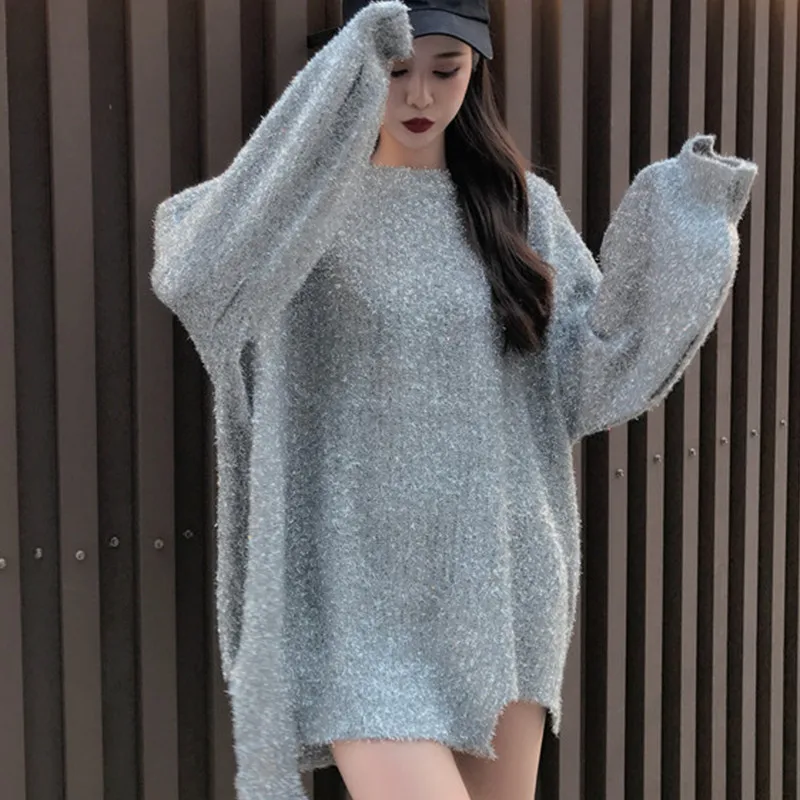 women Sweater 2019 autumn winter new Fahsion irregular Sparkling loose long-sleeved Pullover Knit Tops Femme Q336 | Женская одежда