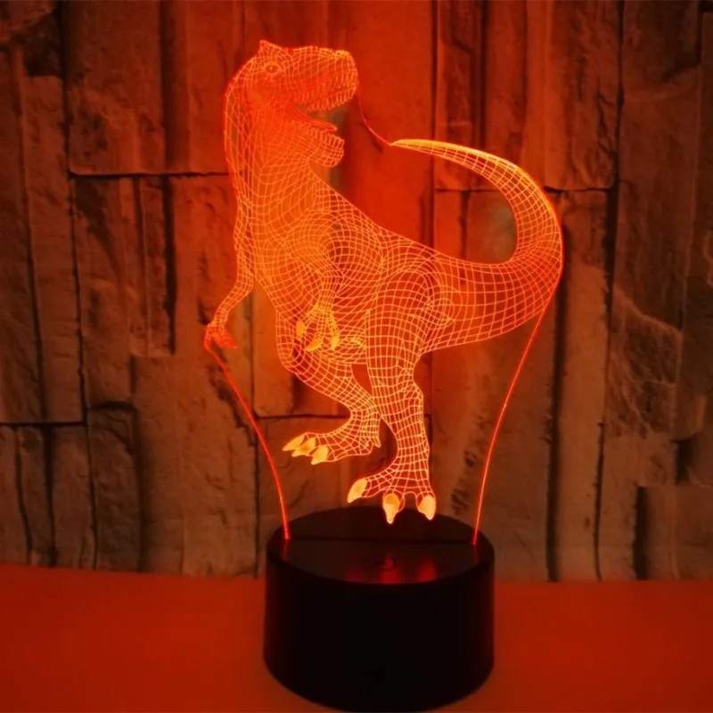 Красочная сенсорная 3d лампа Иллюзия светодиодный ночник USB динозавр атмосфера
