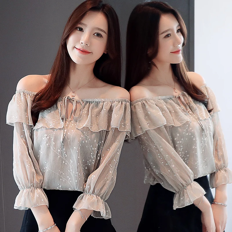 Plus Size Tops Women Long Sleeve Shirts and Blouses Slash Neck Floral Bow Blouse 3535 50 | Женская одежда