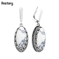 5 colors eye shape synthetic turquoises earrings for women vintage antique silver plated wedding party fashion jewelry te151