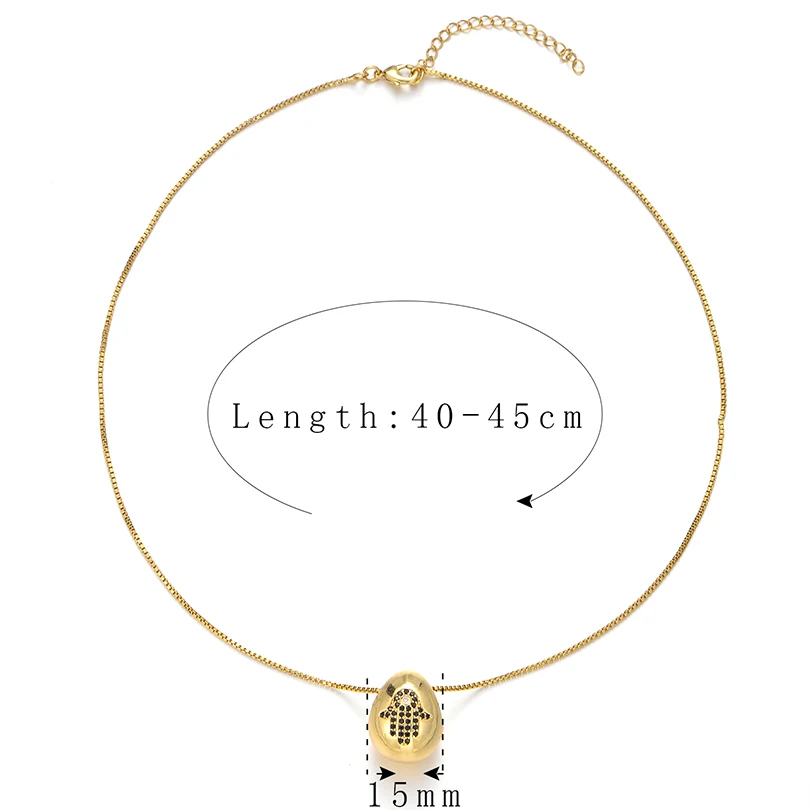 Pipitree Black CZ Zircon Hamsa Hand Pendant Necklace Women Men's Fashion Egg Water Drop Shape Statement Necklaces Jewelry Collar |