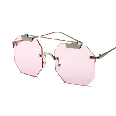 C3 Silver.Pink HBK женские модные солнцезащитные очки без оправы популярный стиль ретро полигон солнцезащитные очки прозрачные очки для мужчин и женщин UV400 Oculos - Цвет линз: C3 Silver.Pink