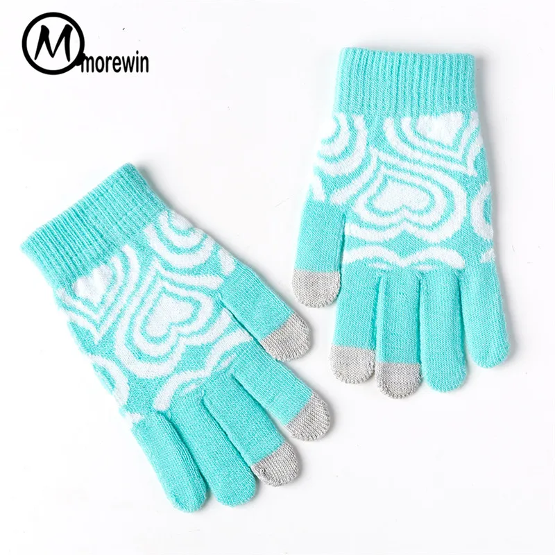 Женские перчатки для сенсорного экрана Morewin вязаные вождения с сердцем
