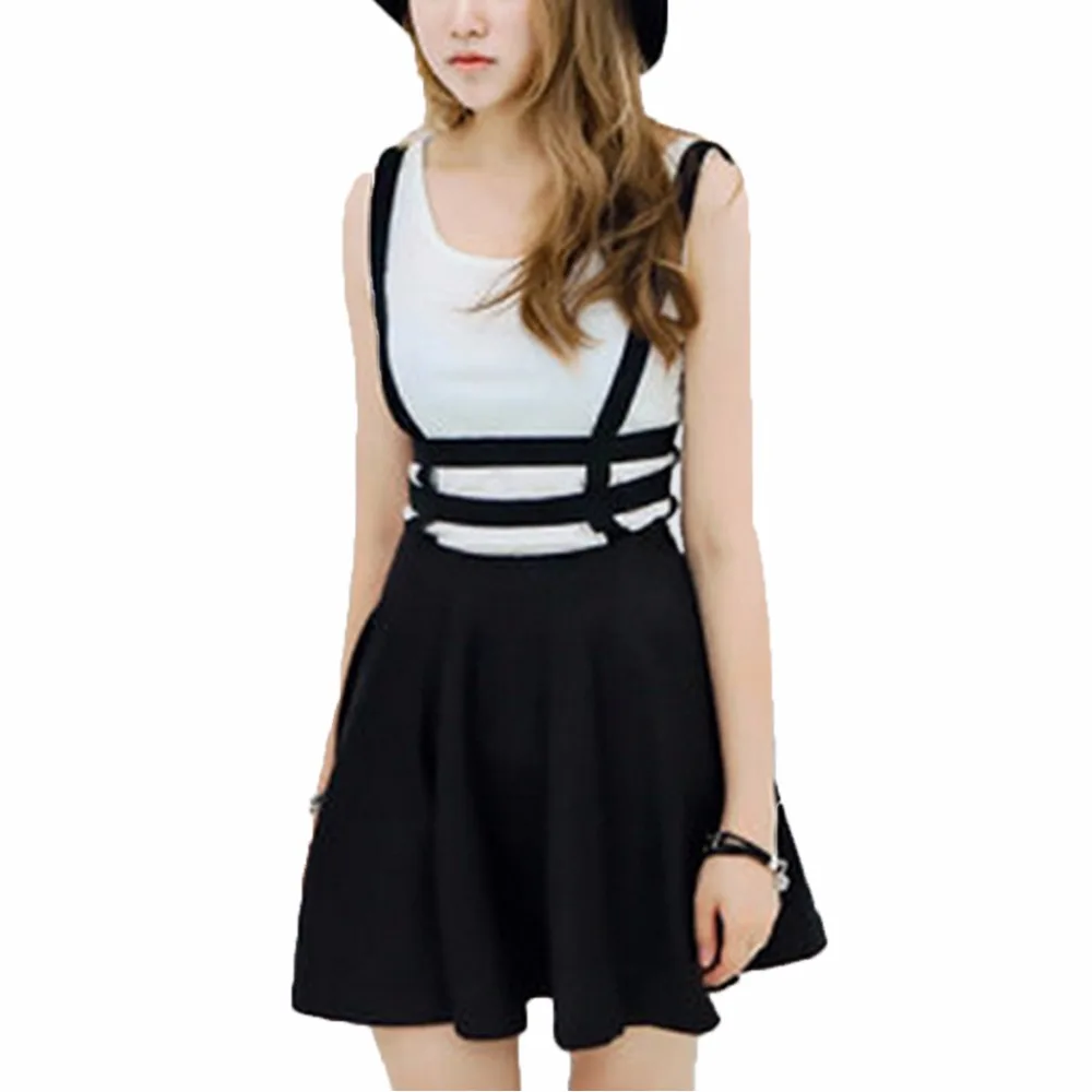 Spring Women's skirt Preppy Style Suspender saia Ruffles Skater Pleated Short women Ball Gown Mini Braces vintage |