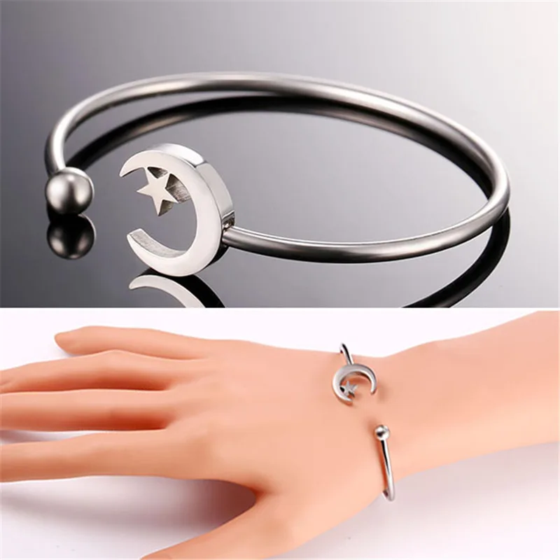 U7 браслеты золотой цвет звезда в Луне нержавеющая сталь манжета браслет для