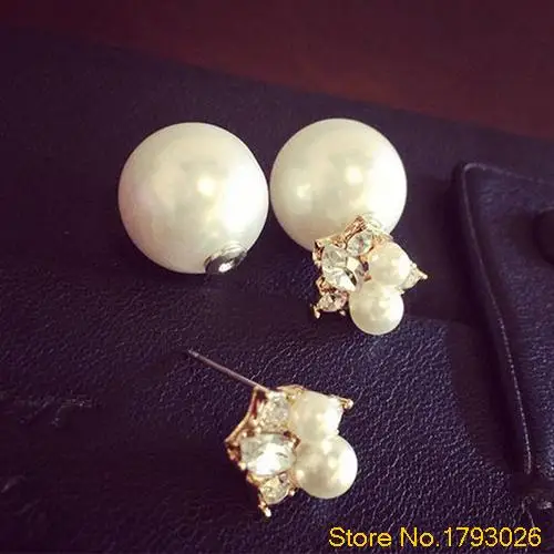 Женская Двойными Бортами Стразы Water Drop Элегантный Искусственный Жемчуг Серьги