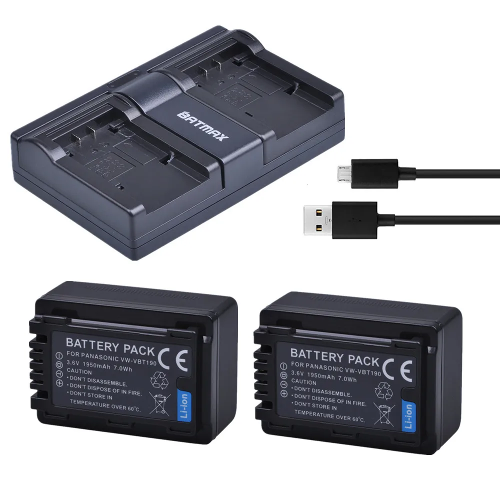 2 шт. VW VBT190 аккумулятор камеры + USB двойное зарядное устройство для Panasonic HC V110 V130 V160