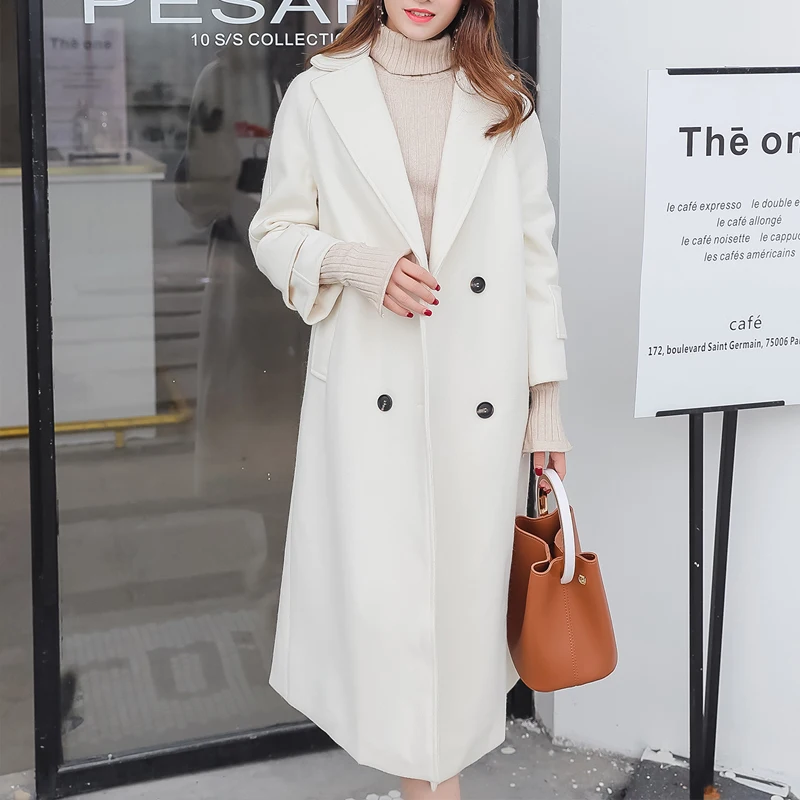 Женское Однотонное шерстяное пальто DHfinery зимнее двубортное длинное винтажное с