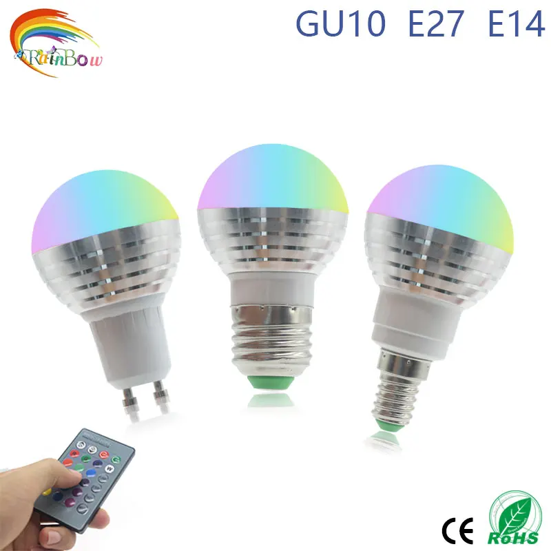 1 шт. E27 E14 GU10 LED RGB лампа AC110V 220В 5 Вт светодиодная с регулируемой яркостью волшебное