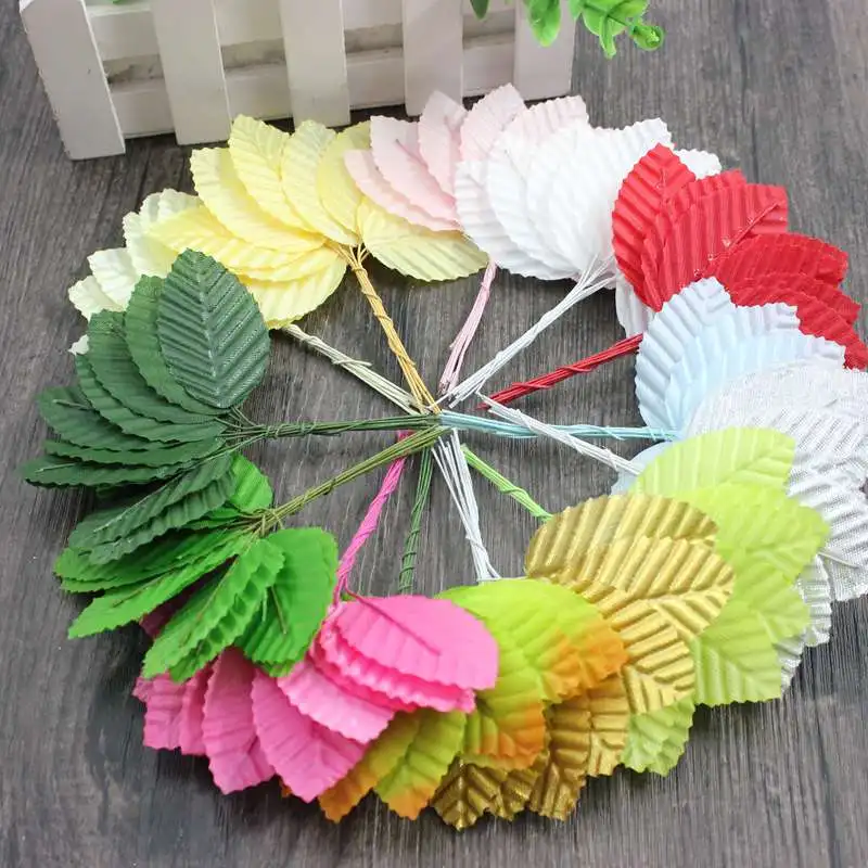 

50pcs free shipping artificial flowers simulation rose leaf gold leaves fake silk flower floral decoration leaf home