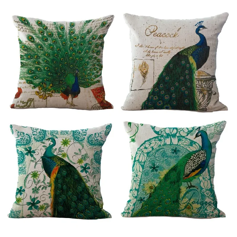 

Cushion Case Linen Peacock Birds Patterns Cover Car Sofa Throw Pillows Decorative Pillowcase almofada decorativos cojines