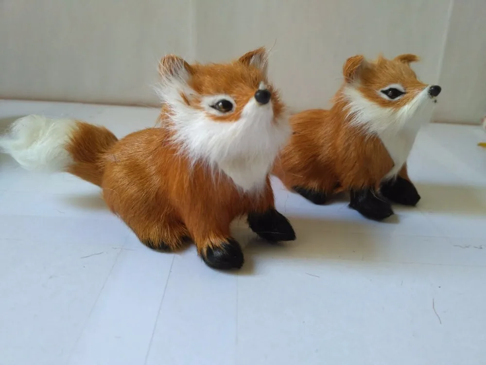 

one lot/ 2 pcs simulation brown foxes plastic&furs fox about 12x7cm model handicraft prop home decoration gift d2122