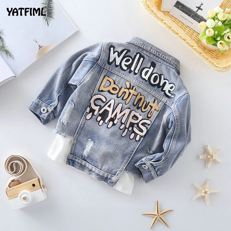 

YATFIML Children Denim Jacket Coat New Autumn Kids Fashion Patch Outerwear Baby Boy Girl Hole Jeans Coat Drop Shipping