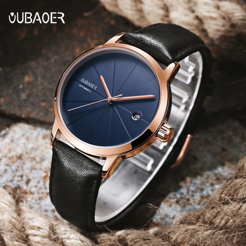 2018 New Men's Skeleton WristWatch OUBAOER Stainless steel Casual Automatic Skeleton Mechanical Watches Male reloj hombre