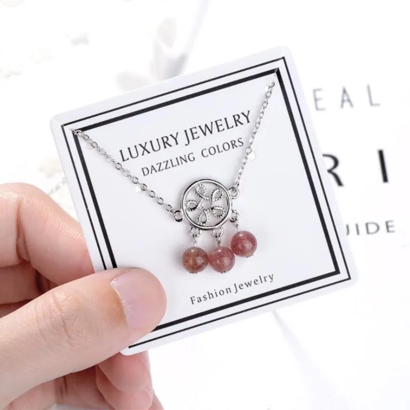 Natural Strawberry Fashion Exquisite 925 Sterling Silver Jewelry Female Pink Crystal Hollow Net Beautiful Bracelets SB108 | Украшения и
