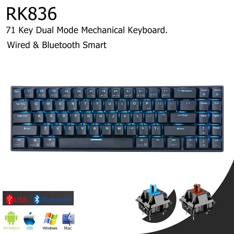 RK836 71 клавишный мини порт двойной режим Bluetooth умная/Проводная Механическая
