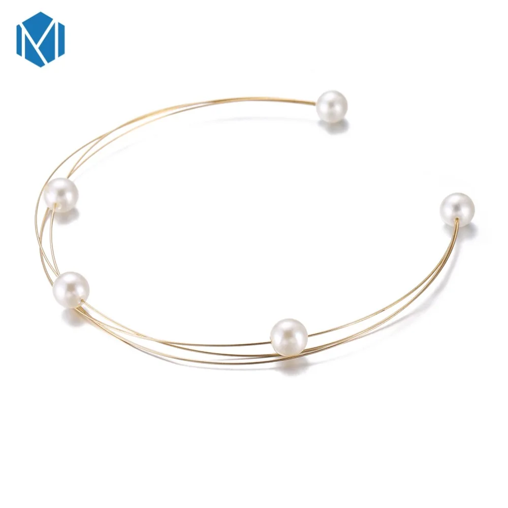 Изящные элегантные Металлические ожерелья Torques с искусственным жемчугом Harajuku