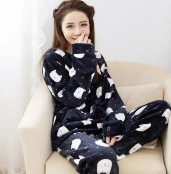Зимние фланелевые пижамы для женщин, милые женские пижамы, Пижама Kigurumi, высокое качество, повседневные мягкие пижамы для женщин, 2 шт