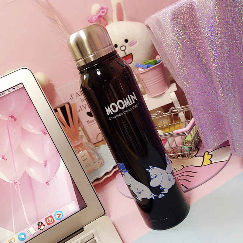 Black s Moomin, прекрасный подарок для пары, студенческий, мультяшный, вакуумный, мини, для детей, коммерция, нержавеющая сталь, синий, розовый, термос, Copo, 280 мл - Цвет: Black s