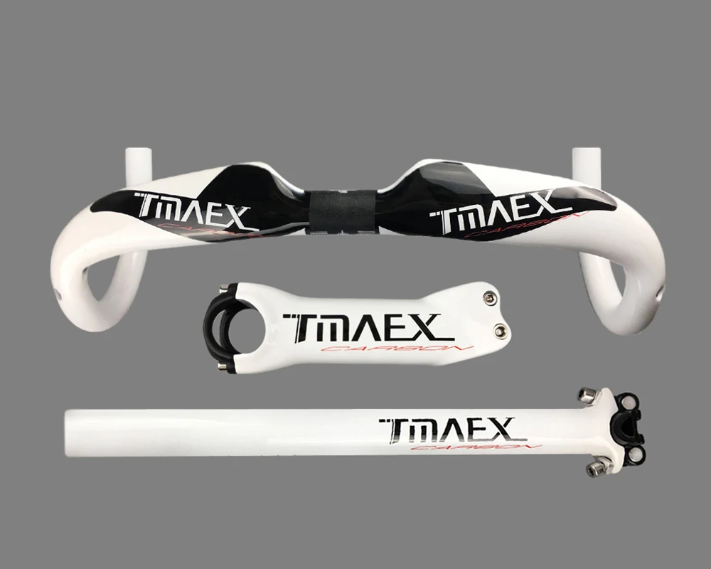 TMAEX-полностью углеродный шоссейный велосипед, ветровой карбоновый руль+ карбоновый стержень+ карбоновый Подседельный штырь, детали для велосипеда, белый Ультра светильник