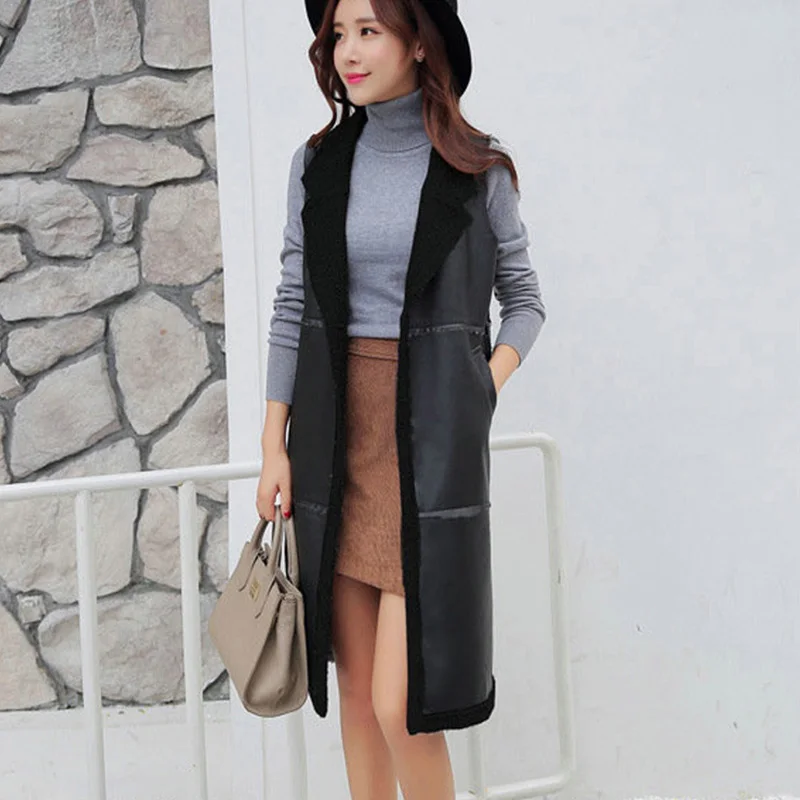 Новый жилет 2017 зимний куртка кожаная верхняя одежда толстые женские PU кардиган