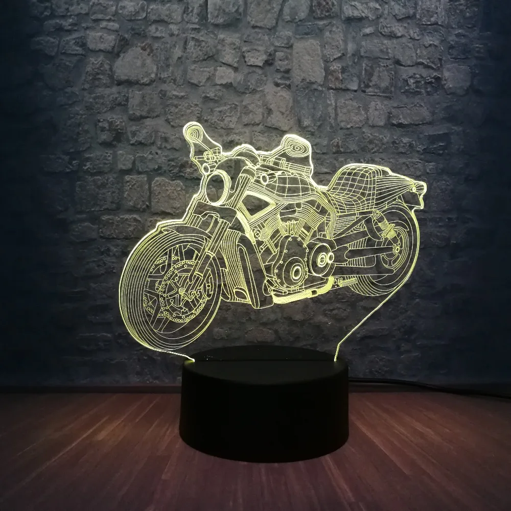 Крутой Мотоцикл 3D светодиодный светильник RGB Blub 7 цветов меняющий декор для