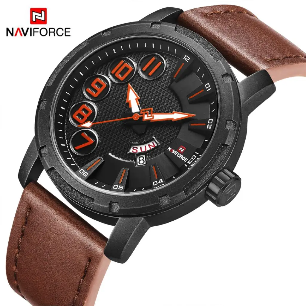 NAVIFORCE мужские часы модные спортивные с датой неделя кварцевые кожа наручные 30 м