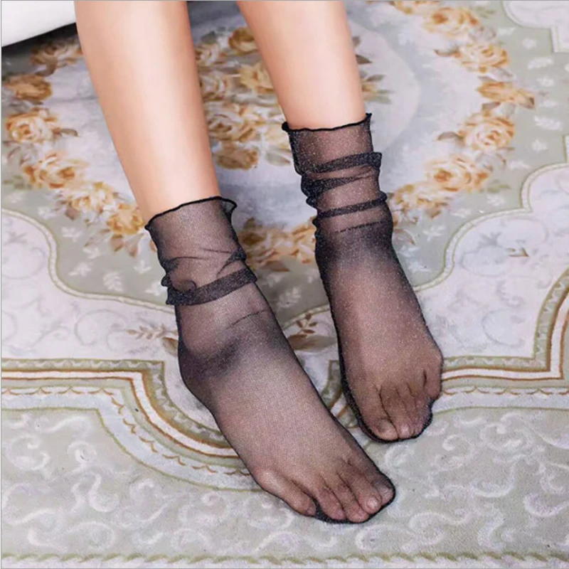 Весна-лето женские носки модные Харадзюку блестящие со звездами прозрачные с