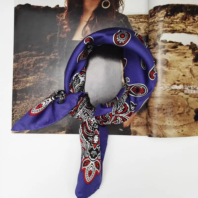 

2017 Fashion Paisley Printed Bandana Scarf Neckerchief 100% Silk Twill Scarf Small Square Silk Scarves & Wrap Women 55cm