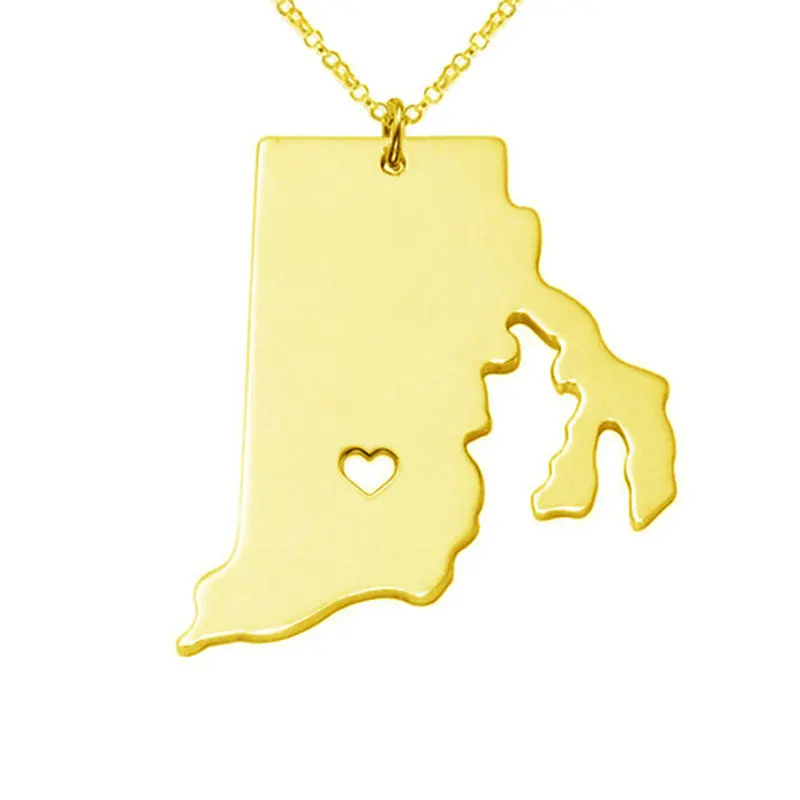 

New Rhode Island Map Necklace 304 Stainless Steel Rhode Island Map Pendant Necklace Women Fashion Map Jewellery Gift 12pcs/lot